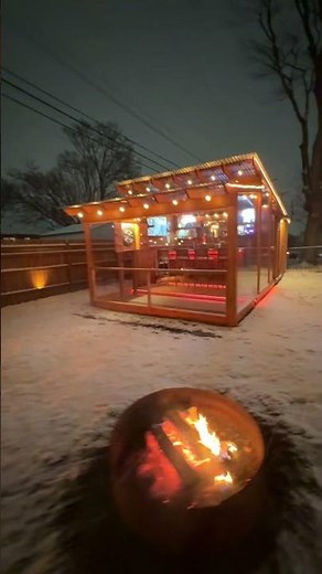I used to dread the snow. Now I love it. #backyardbar #backyard #winterwonderland #mancave #trains
