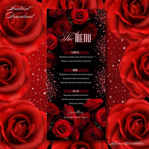 Floral Printable Birthday Party Menu Template Red, Editable Menu Card, Birthday Dinner Table Menu Download - Etsy Australia
