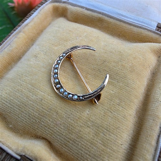 Antique Edwardian 10k Gold & Seed Pearl Crescent Moon Brooch - Etsy UK