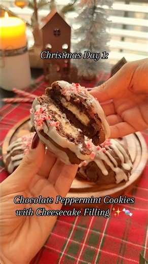 Fudgy peppermint cheesecake cookies 🤍🍪 #cookies #youtubeshorts #yarasdelights #christmas