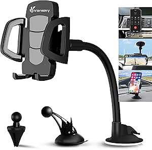 Vansky Car Phone Holder Mount, 3-in-1 Universal Cell Phone Holder Car Air Vent Holder Dashboard Mount Windshield Mount Fit for iPhone 17 16 15 14 13 Pro Max, Samsung S24 S23 LG Sony and More