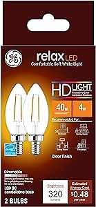 GE Relax LED Light Bulbs, Candle Light, Soft White, 40 Watts, Clear Decorative B11 Bulbs, Small Base (8 Pack)