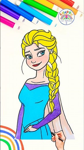 Draw Cute Elsa Tutorial | Learn to Draw Elsa Easy 🌈👸🏼 #disney #FROZEN #princess #shorts #drawing