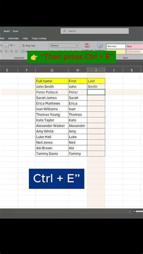 Excel Flash Fill in 20 Seconds 🤯 (No Formula Needed!) #19