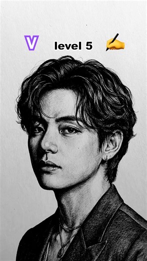 7 Levels of BTS V (Taehyung) Drawing! 💜🐻 #art #shorts #taehyung