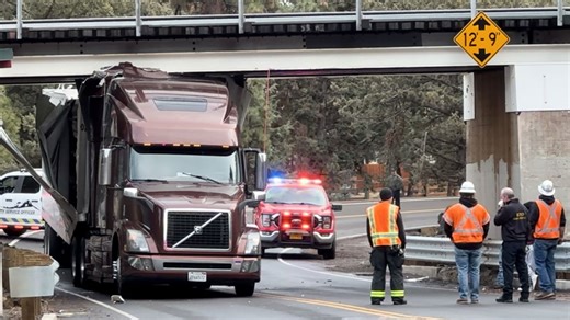 Bend's low Brosterhous Road railroad bridge claims another victim when semi slams into it, gets stuck