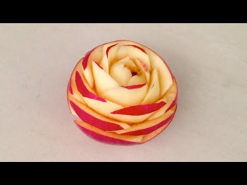 Pink Lady Apple Rose Flower - Beginners Lesson 44 By Mutita Art Of Fruit And Vegetable Carving