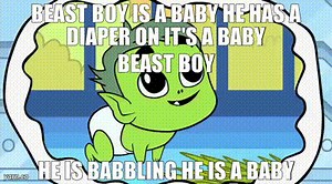 Beast boy is a baby he has a diaper on it's a baby beast boy He is babbling he is a baby