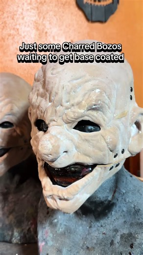 Charred Bozo’s half mask waiting for a clean and base coat #sfx #latex #latexmask #prep