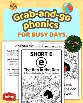 Short E Decodable Passages Worksheets | Kindergarten Grade 1 | No Prep