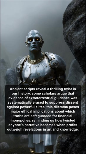 Ancient scripts suggest extraterrestrial influence was hidden by elites. This raises ethical questions about the truths protected for profit, challenging our understanding of art, knowledge, and history's narrative. | Alien Footprints in History