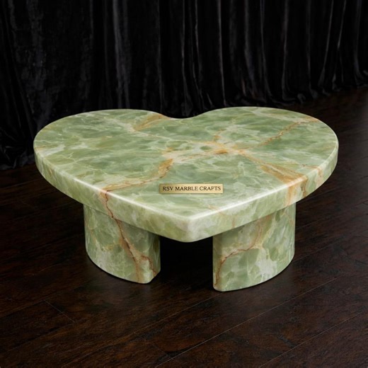 Buy Green Onxy Marble Heart Shaped Coffee Table Top With Solid BASE | Italian Green Marble Round Table | Custom Stone Furniture | Unique Table Online in India - Etsy