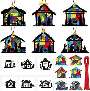 30 Sets Christmas Nativity Craft Kit for DIY Christian Religious Nativity Scene Christmas Tree Ornaments Jesus Sunday Craft for Xmas DIY Party Supplies