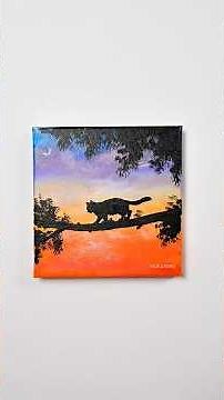 Katze im Sonnenuntergang | Einfaches Acryl Tutorial
