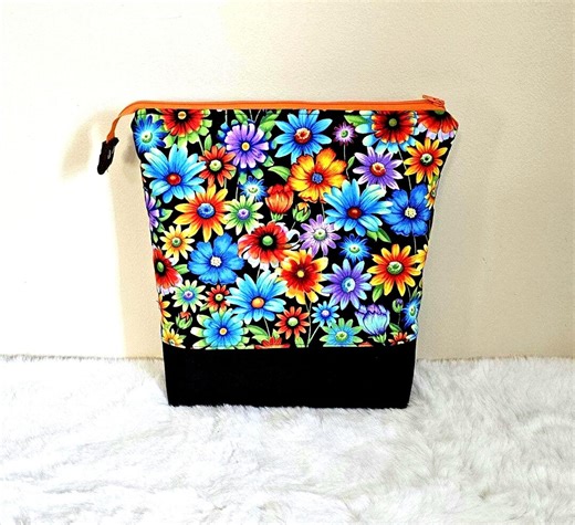 Floral Planner Pouch, Crochet Project Bag With Canvas Bottom - Etsy