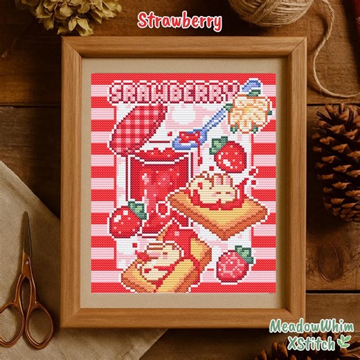 Strawberry Cross Stitch Pattern, Berry Kitchen Scene, Cute Food Embroidery, Red Pixel Art, Printable PDF Chart, Modern Needlework,wall Decor - Etsy