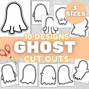 Printable Ghost Cut Outs | 10 Halloween Craft Templates in 3 Sizes for Classroom