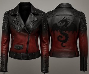 Ombre Leather Biker Jacket: Studded Gothic Dragon Moto Coat - Etsy