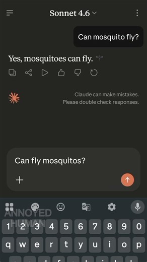 I asked Claude AI "Can fly mosquitoes?" and it broke 🚂🙏🥀