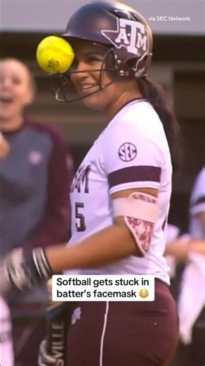 Unbelievable Moment: Softball Gets Stuck in Batter’s Helmet#baseball