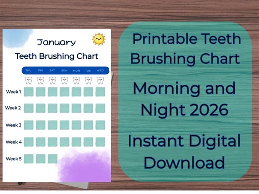 Printable Teeth Brushing Tracker 2026 | Kids Dental Hygiene Chart | Morning & Night Routine | 12 Month A4 PDF | Digital Download - Etsy Canada