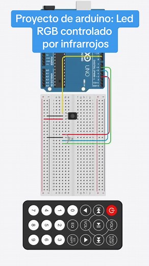 Proyecto de arduino: Led controlado con un control infrarrojo. En este proyecto se utilizo un control donde lo números del 1-9 tenían un color distinto, el 0 tenía un patrón y el botón OK apaga el led. #electronica #robotics #arduinoproject #arduinouno #led #rgb #RGB #arduinomaker #aprendeentiktok #programming #circuits #tecnología #IR #ir #infrared #infrarrojo #control