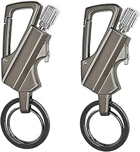 2 Pack Keychain Match Kerosene Lighter with Multitool Bottle Opener, Reusable for Outdoor Survival Gift for Men(Silver)