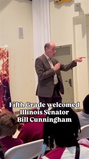 Thank you to Illinois Sen. Bill Cunningham for visiting campus today as a guest speaker for our fifth-graders! Students got to practice their letter-writing skills in drafting a formal invitation this fall, and graciously welcomed Sen. Cunningham for a lesson about civics, the role and responsibilities of a state senator, and how our state and federal governments work. It was a great fit for their current social studies unit! 🇺🇸 📚 | Morgan Park Academy
