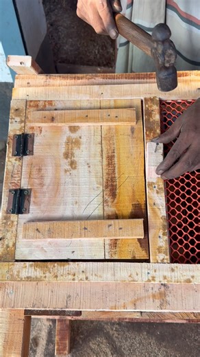 Installing lock system on the chicken house door #chicken #chickencoop #woodworking #pet