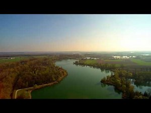 Danube River (2nd longest in Europe) and the lakes near, Drone view.