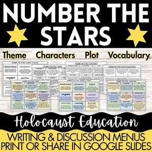 Holocaust Activity Number the Stars Choice Menu Theme Characters Plot Reading
