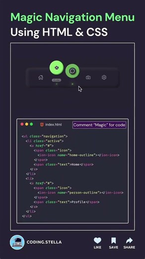 Magic Nagivation Menu Button With Hmtl ,CSS #viral #study