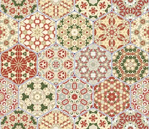 A rich set of hexagonal ceramic tiles. Colorful elements in oriental...