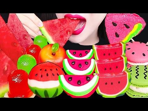 ASMR WATERMELON CAKE POP WAGASHI JELLY 수박 케이크팝 화과자 젤리 먹방 MUKBANG, EATING