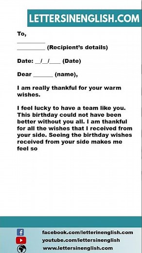 Thank You Letter to Team Members for Birthday Wishes