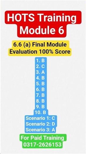 HOTS Training Module 6 6.6 (a) Final Module Evaluation 100% Score