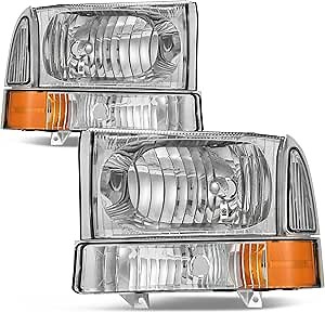 oEdRo Headlight Assembly Compatible with 1999-2004 Ford F250/F350/F450/F550 Super Duty/2000-2004 Ford Excursion, Headlamp with Amber Reflector Clear Lens