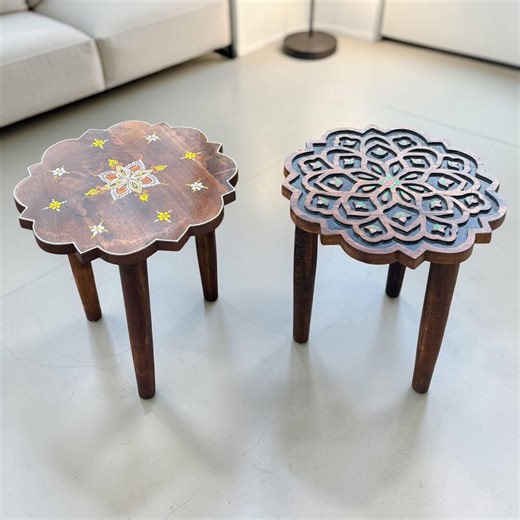 18-inches Tall Coffee Table & Boho Nightstand - Unique Wooden Plant Stand | Bohemian Furniture - Etsy Canada