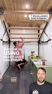 90K views · 534 reactions | Another excellent space saving bed design in an RV or camper van. This one uses heavy duty, gas struts, and a 2 x 4 wood frame. When you’re not sleeping, just push it away and make sure your upper lights are shut off. Remix trucos_campers crediting chipdeens. On the gram | New Jersey Outdoor Adventures with Patrick | Facebook