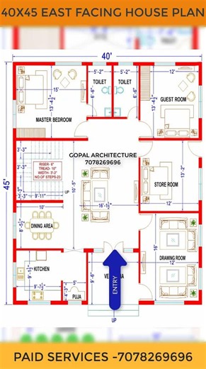 40X45 EAST FACING HOUSE PLAN