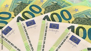 100 Euro banknote rotating close-up animation. Business and Finance concepts. Seamless loopable animation.