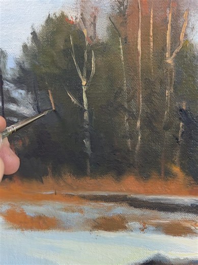 Oil Painting of Distant Trees in Winter