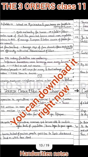 History chapter 6 Class 11 / The three orders | handwritten notes