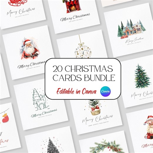Printable Christmas Cards Bundle | 20 Editable Xmas Cards | Instant Download - Etsy