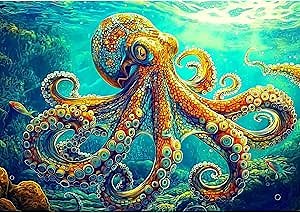1000 Piece Jigsaw Puzzle - Colorful Octopus Ocean Art | Challenging & Relaxing Brain Teaser | 27.5 x 19.7 Inches | Perfect Home Decor & Unique Gift for Adults