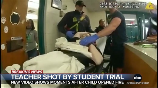 Newly released video shows the moments after a first grade teacher in Virginia was shot by a six-year-old student in 2023. The teacher's $40 million lawsuit accuses the former assistant principal of ignoring warnings about the child. Pierre Thomas reports. https://abcnews.link/gPZrP3q | ABC World News Tonight with David Muir