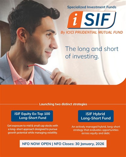 The long & short of investing starts here. Presenting iSIF by ICICI Prudential Mutual Fund — two distinct long-short strategies built for markets that keep moving. - iSIF Equity Ex-Top 100 Long-Short — growth opportunities beyond the Top 100 - iSIF Hybrid Long-Short — active equity-debt balance to manage volatility NFO Closes on 30th January 2026 To know more, Click here - https://bit.ly/49CEtGk #InvestSmart #MutualFundsIndia #iSIFEquityExTop100LongShortFund #iSIFHybridLongShortFund #NFOAlert #W
