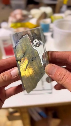 Working these glass and stone pieces is a slow process that requires a lot of patience. Some days I get it wrong—not today! Very happy with this labradorite and glass sculpture. ~ #sculpture #labradorite #coldwork #glassart | Tabitha Mcintyre | Facebook