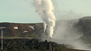 volcanic area at krafla power station, a geothermal energy plant in iceland