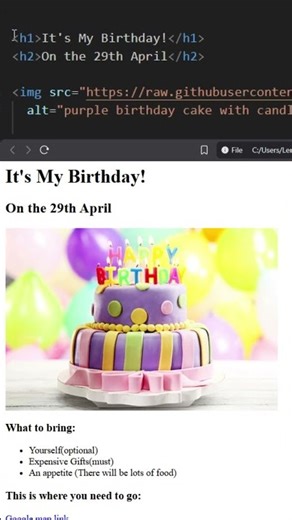 Birthday Invitation Website. #html #coding #websitedevelopment #educational #shorts #birthday